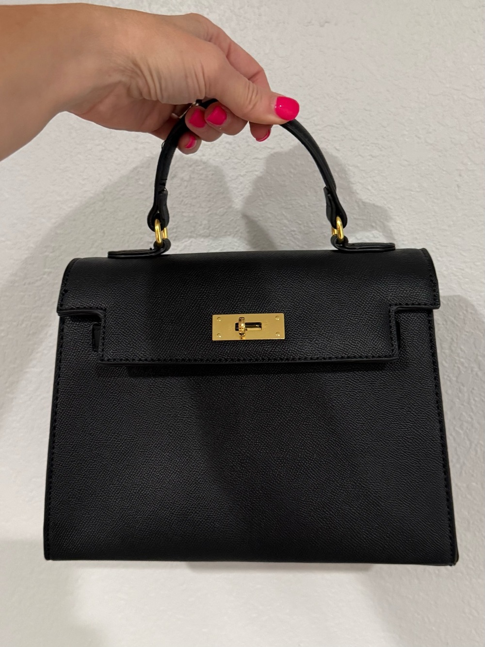 Structured Black Top-Handle Women's Bag with Gold Hardware - Picture 2 of 5